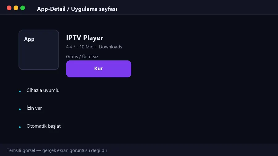 Fire TV ana ekranında uygulama kurulumu adımının şematik gösterimi